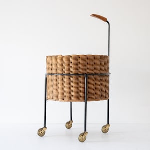 Mid-century bar trolley made of rattan, teak and iron, Germany 1950s