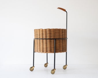 Mid-century bar trolley made of rattan, teak and iron, Germany 1950s