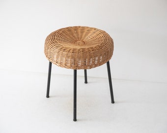 Mid-century stool made of wicker and iron, Germany 1950s