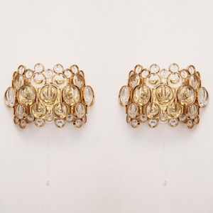 a pair (2) large Palwa wall lights made of gold-plated brass and crystal glass, Germany 1960s
