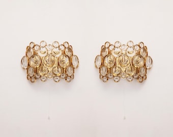 a pair (2) large Palwa wall lights made of gold-plated brass and crystal glass, Germany 1960s