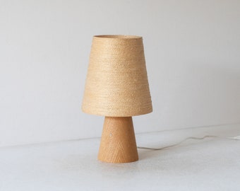 rare Hans-Agne Jakobsson table lamp made of wood and cord, Sweden 1970s