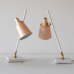 a pair (2) adjustable table lamps with bases made of Carrara marble, Italy 1950s