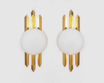 Pair (2) wall lights made of brass and opal glass, Austria 1950s