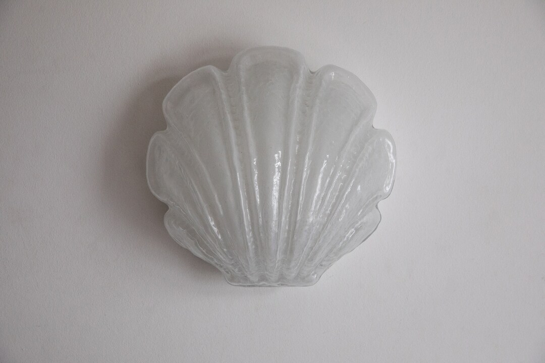1 of 4 Large Shell-shaped Wall Lamp Made of Ice Glass by Glashütte ...