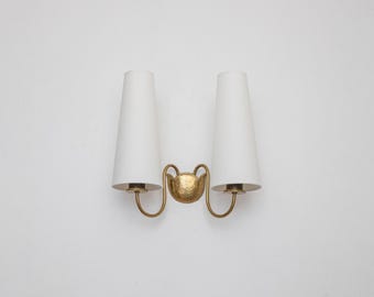 1 of 3 wall lamp made of hammered brass, Germany 1930s