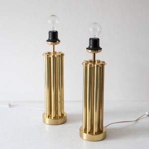 Pair (2) Hollywood Regency brass column table lamps, 1970s
