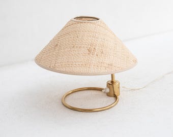 1 of 2 JT Kalmar brass table/wall lamp with straw shade, Austria 1950s