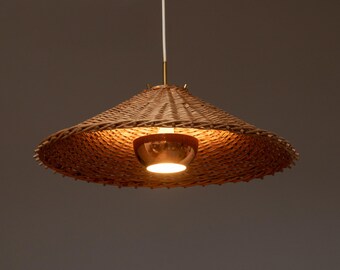 Kinkeldey pendant lamp Mod. 55056 made of wickerwork and copper, Germany 1950s