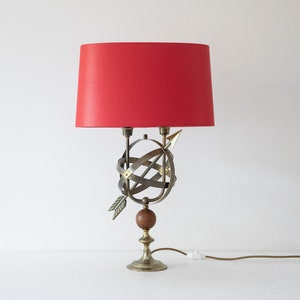 Armillary Sphere table lamp made of brass and teak, Spain 1960s