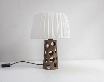 Brutalist table lamp made of bronze and leather, Germany 1960s