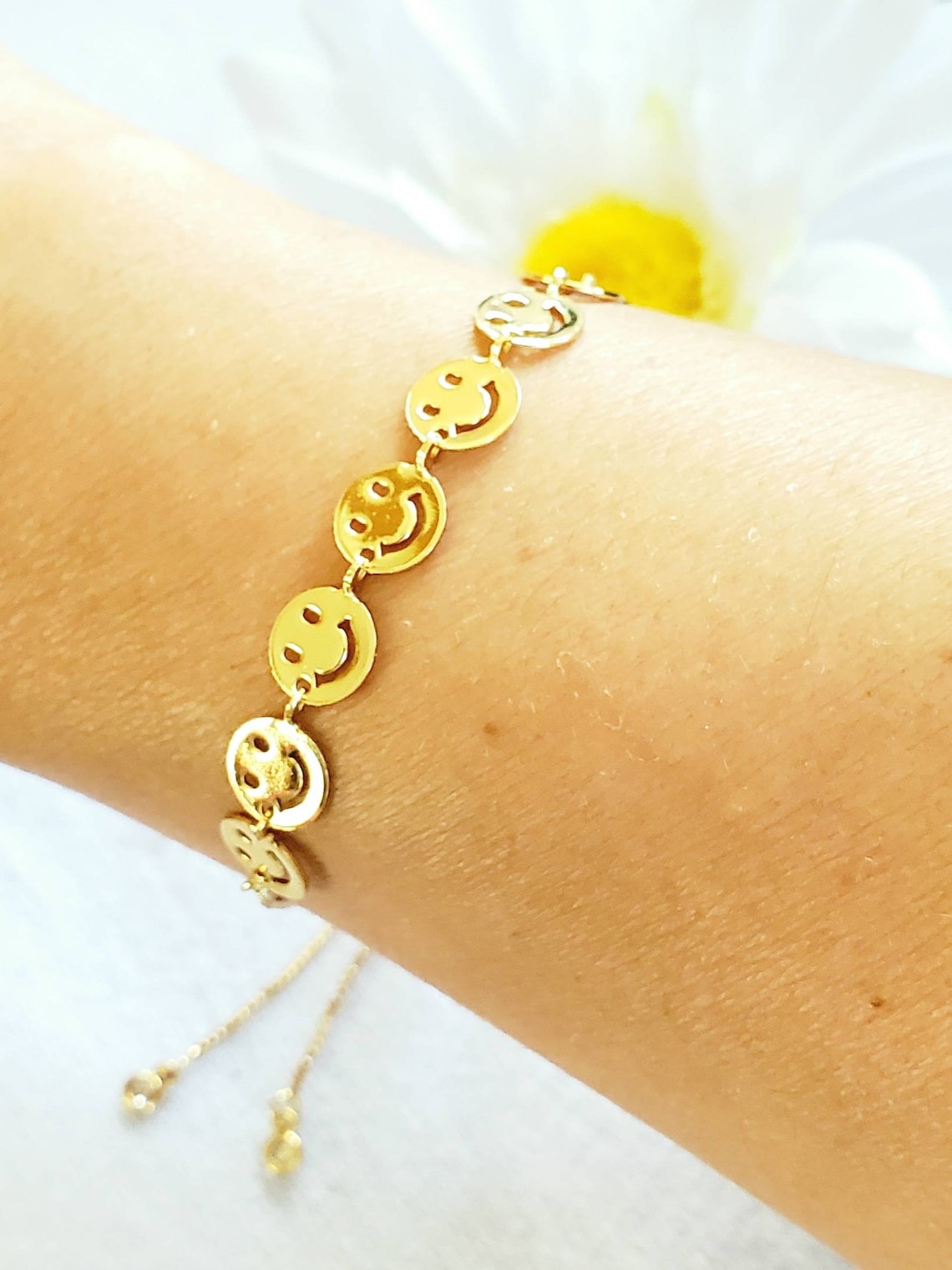 18k Gold Filled Smiley Adjustable Bracelet Happy Face | Etsy