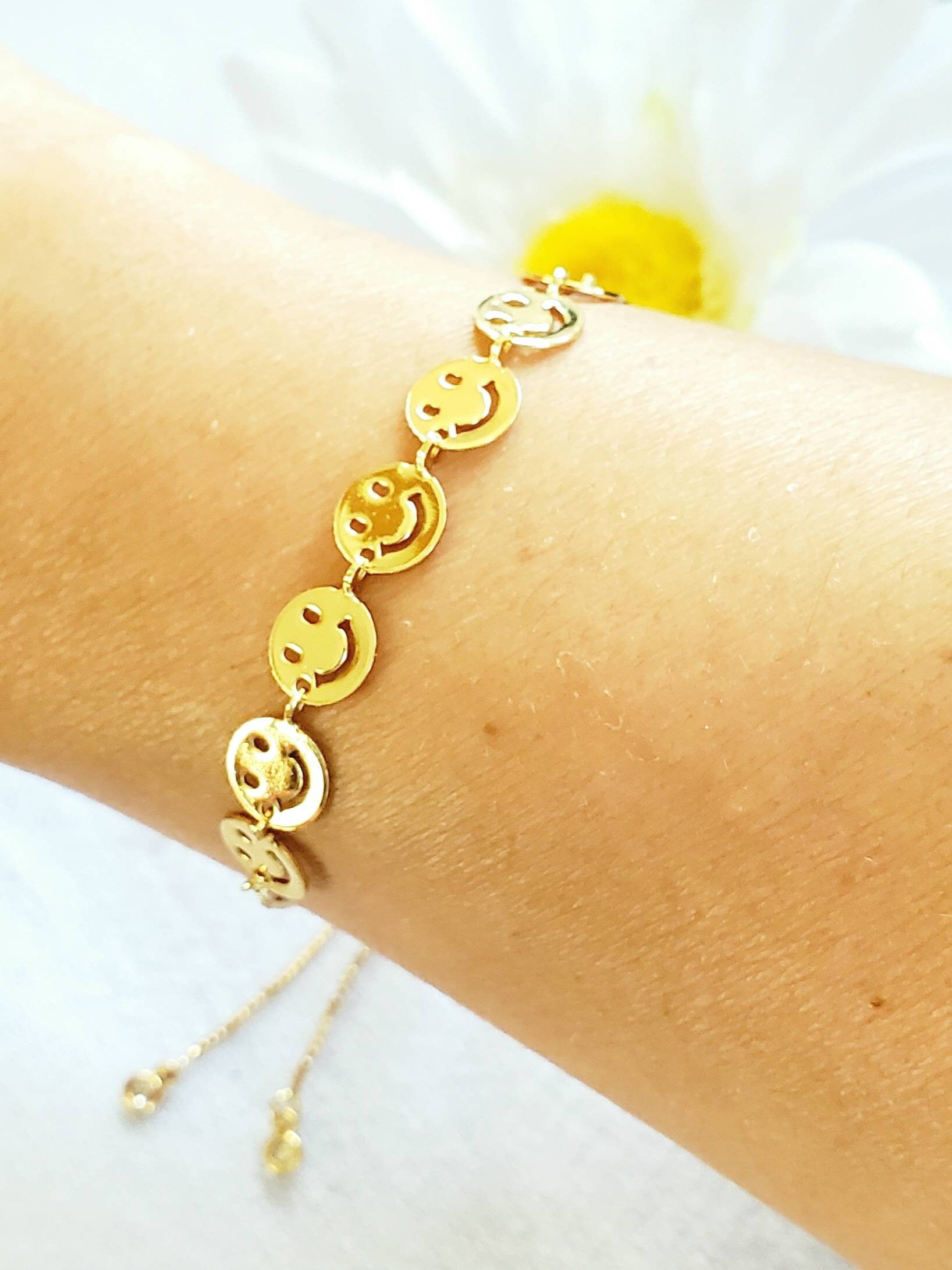 18k Gold Filled Smiley Adjustable Bracelet Happy Face Etsy Canada