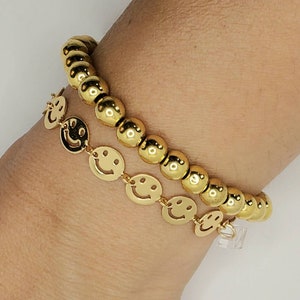 18k Gold Filled Smiley Bracelet: Adjustable Happy Face Jewelry