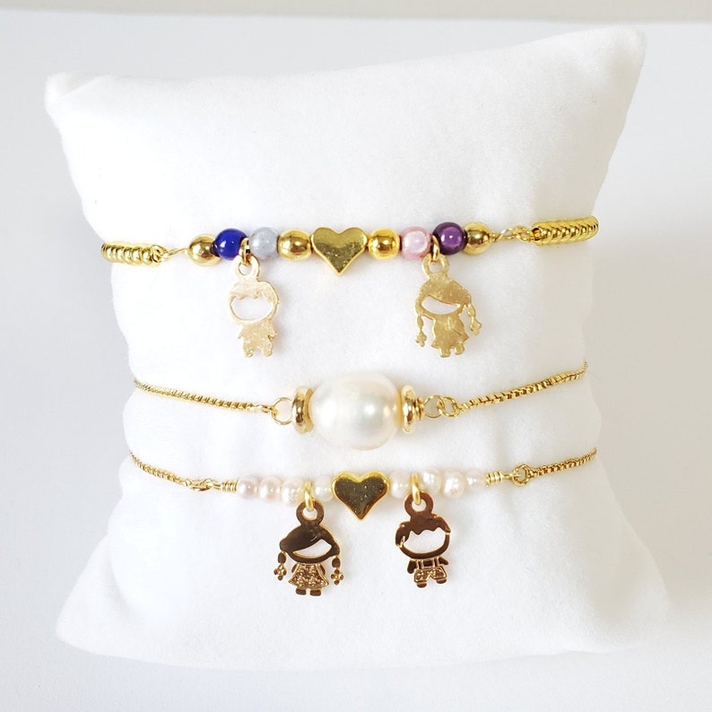Cute Mama Gold Bracelets Children Jewelry Boy Girl Charm Bracelet Freshwater Pearl Gold Plated Bracelets Family Jewelry,Mothers day Gift
