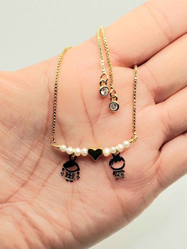 Cute Mama Gold Bracelets Children Jewelry Boy Girl Charm Bracelet Freshwater Pearl Gold Plated Bracelets Family Jewelry,Mothers day Gift