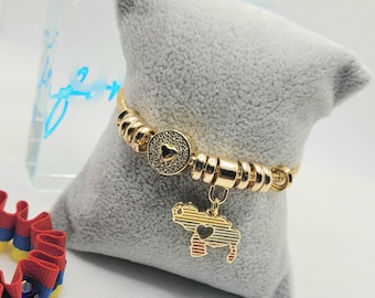 Gold Plated Venezuelan Flag Bracelet: Adjustable Charm Jewelry