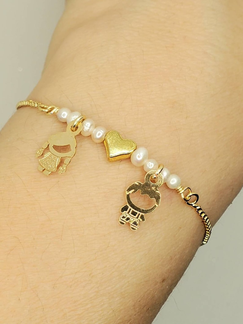 Cute Mama Gold Bracelets Children Jewelry Boy Girl Charm Bracelet Freshwater Pearl Gold Plated Bracelets Family Jewelry,Mothers day Gift