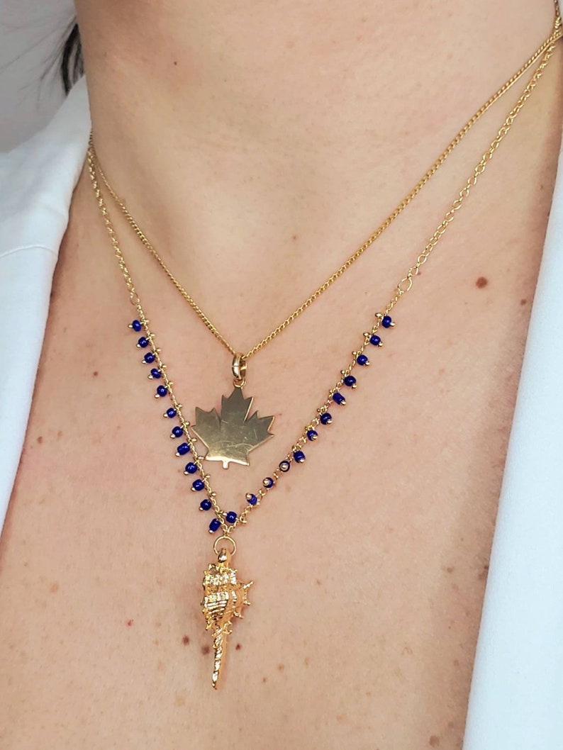 Perfect Birthday Gift Shell Pendant Necklace Beautiful Blue Miyuki Seed Gold Plated Shell Necklace