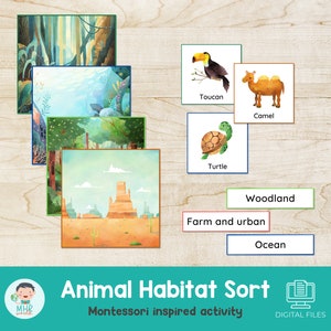 Tierlebensraum-Sortierkarten und Mattenaktivität · Montessori-inspiriert · Hausschule · Vorschule · DRUCKBAR