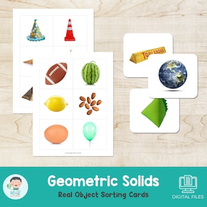 Tarjeta de clasificación de objetos reales geométricos sólidos · Montessori · Educación en el hogar · Preescolar · IMPRIMIBLE