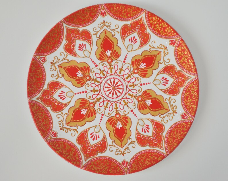Red and gold wall decorative plate classic interior decor Etsy