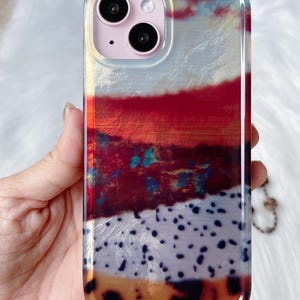 Pearlescent Color Block iPhone Case with Chain, MagSafe & Standard Options, Glossy Amber Gradient Case Original & No Chain