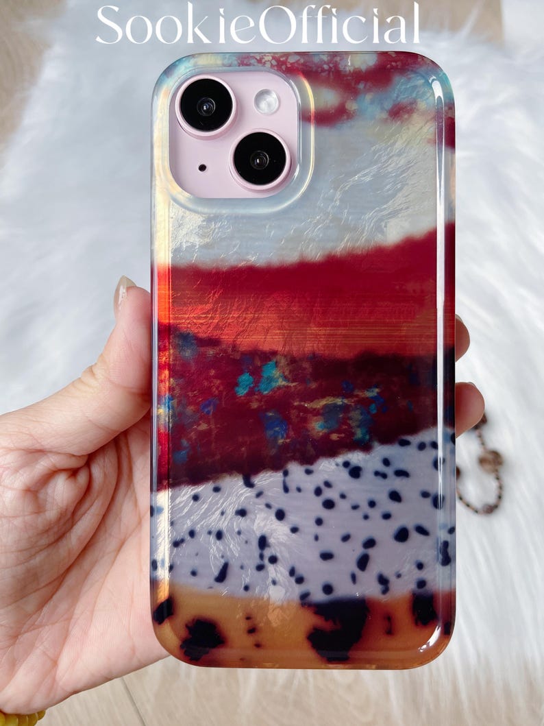 Pearlescent Color Block iPhone Case with Chain, MagSafe & Standard Options, Glossy Amber Gradient Case Original & No Chain