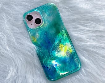 Glossy Green Sfumato Pearlescent Protective Cover,Only iPhone 15 Case