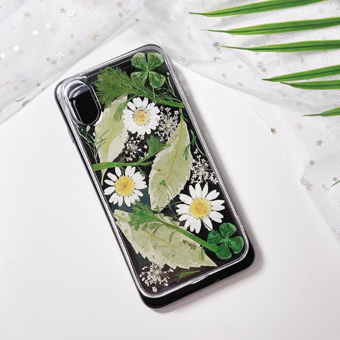 Pressed Flowers Leaves Babysbreath and Little Daisy Phone Case Etsy