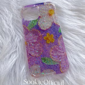 Purple Flower Glitter iPhone Case: Tough Floral Phone Cover