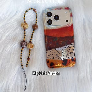 Pearlescent Color Block iPhone Case with Chain, MagSafe & Standard Options, Glossy Amber Gradient Case image 14