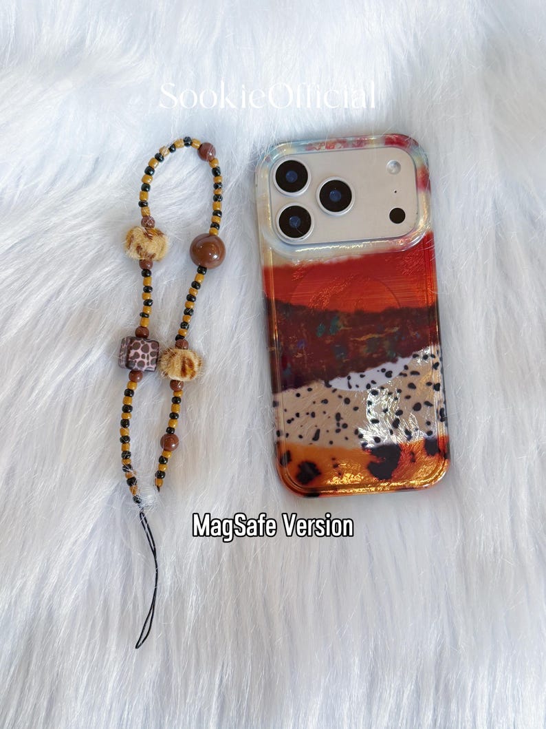 Pearlescent Color Block iPhone Case with Chain, MagSafe & Standard Options, Glossy Amber Gradient Case image 14