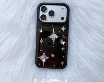 Black Sparkle iPhone Case 11–17, Rhinestone Bling Star Case, Y2K Glitter Cover