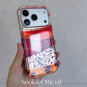 Pearlescent Color Block iPhone Case with Chain, MagSafe & Standard Options, Glossy Amber Gradient Case image 6