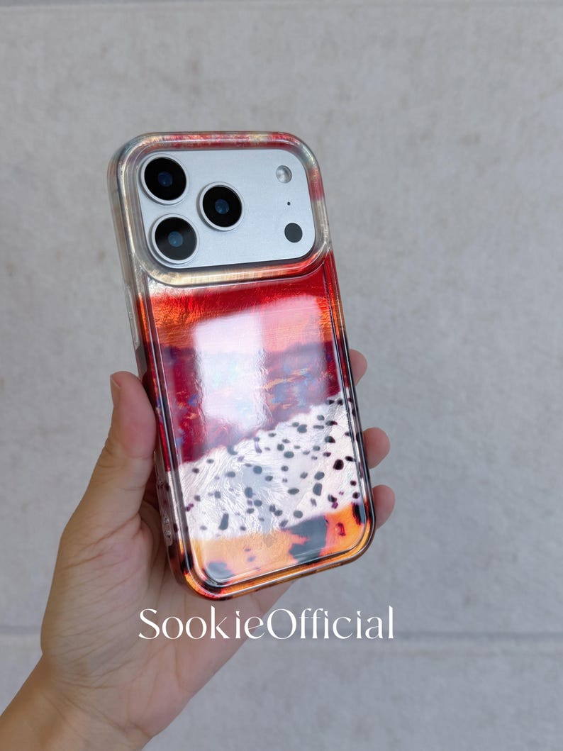 Pearlescent Color Block iPhone Case with Chain, MagSafe & Standard Options, Glossy Amber Gradient Case image 6