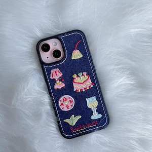 Embroideried dessert phone case Embroidery denim iPhone case iPhone 13 14 15 16 pro max cute iphone case embroidery denim iPhone case