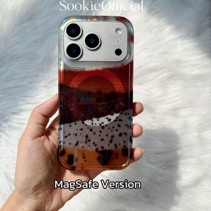 Pearlescent Color Block iPhone Case with Chain, MagSafe & Standard Options, Glossy Amber Gradient Case MagSafe & no chain