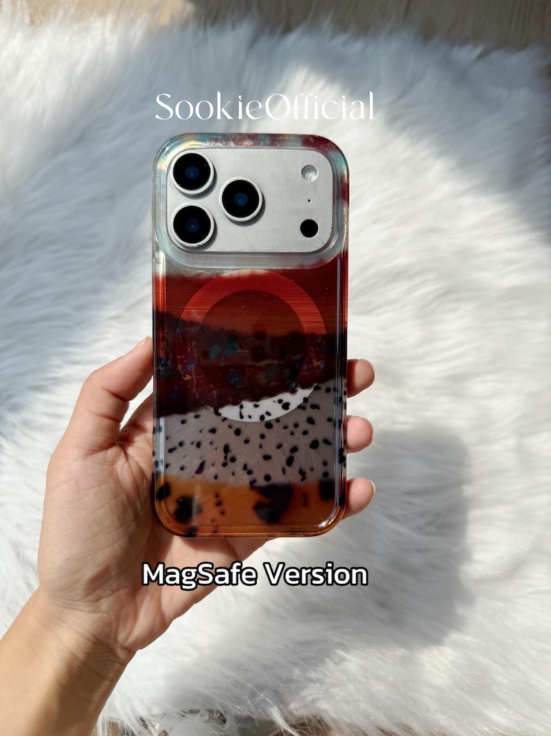 Pearlescent Color Block iPhone Case with Chain, MagSafe & Standard Options, Glossy Amber Gradient Case MagSafe & no chain