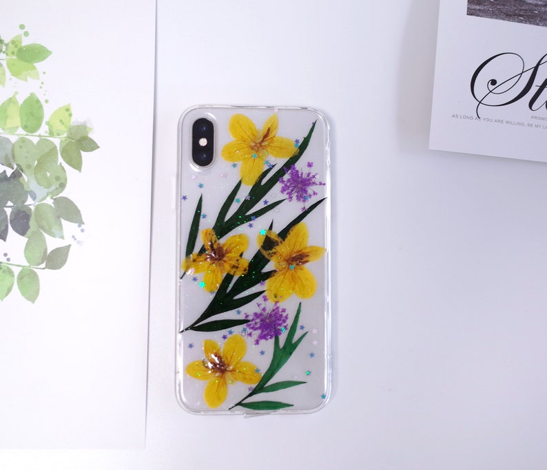 IPhone Case Pressed Floral Yellow Phone Case Handmade Custom iPhone X 6