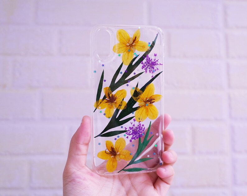 IPhone Case Pressed Floral Yellow Phone Case Handmade Custom iPhone X 6