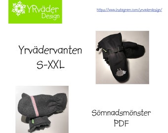 PDF-Mönster Yrvädervanten S-XXL vuxenstorlekar