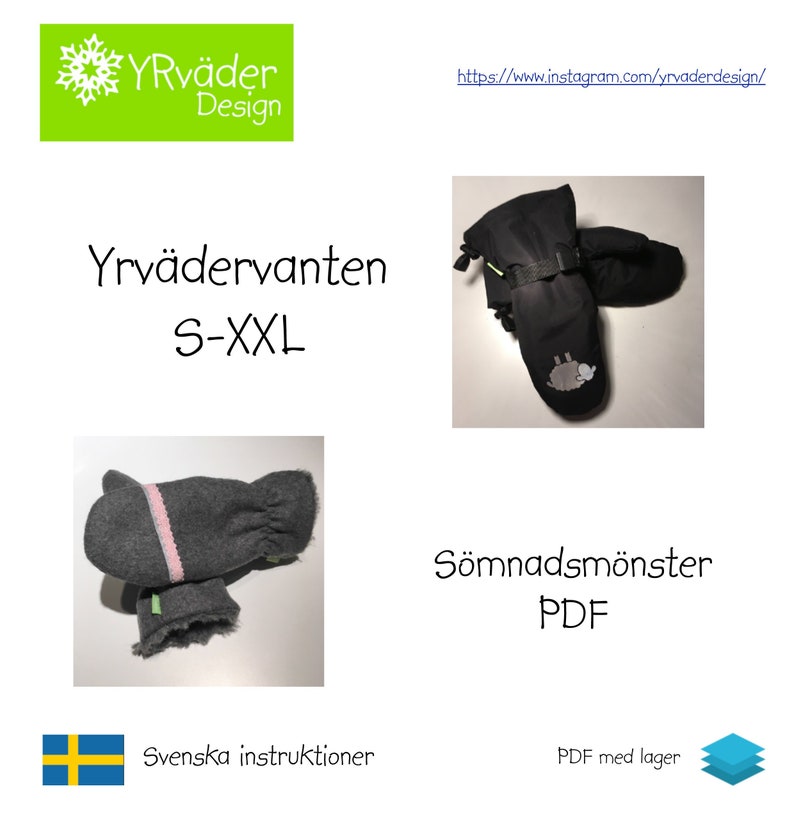 PDF-mönster Yrvädervanten S-XXL vuxenstorlekar 画像 1