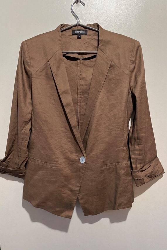 Vintage Paperwhite Linen Lightweight Brown Blazer 