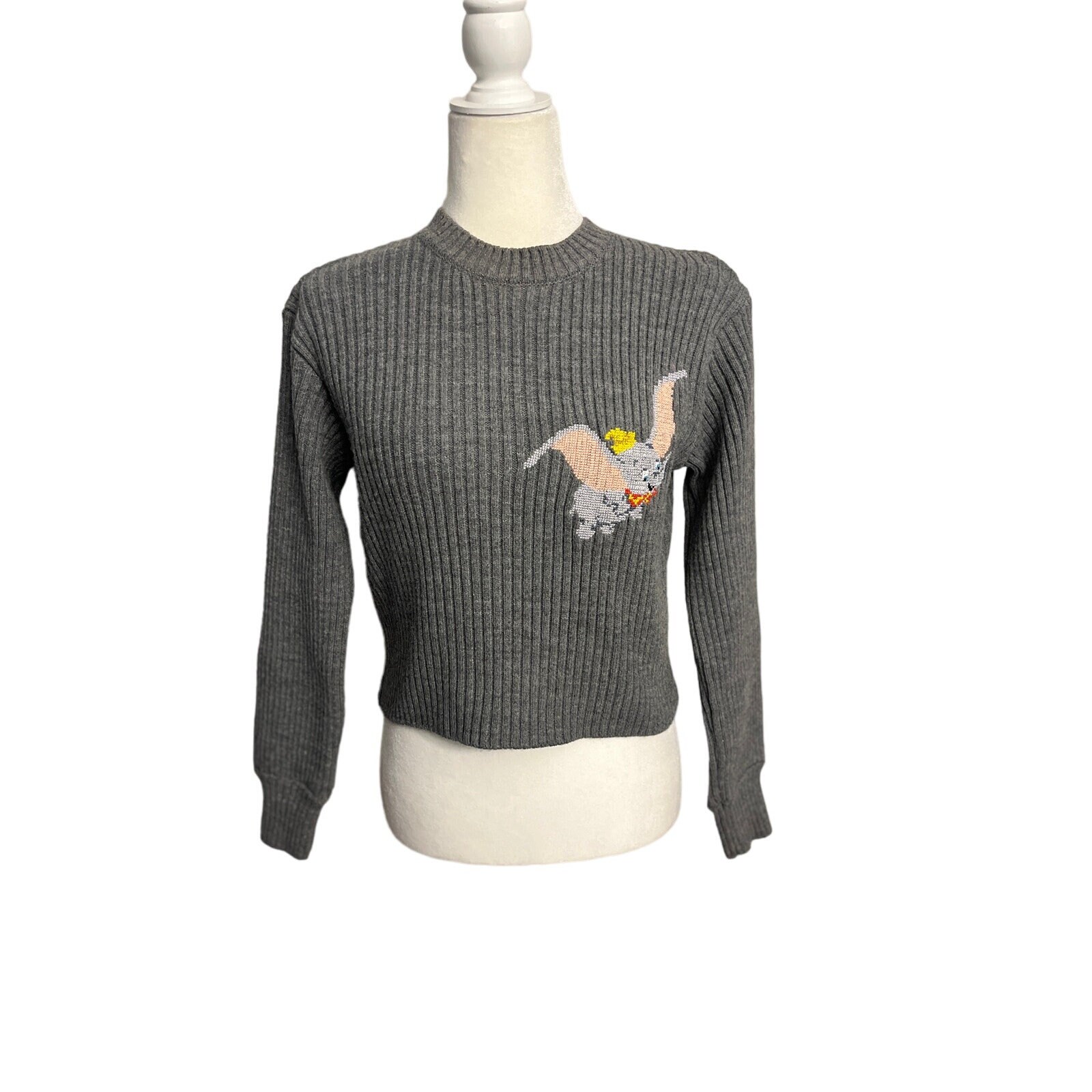 ZARA DUMBO Sweater Disney Small Ribbed Cropped Gray - Etsy