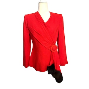 Vintage Lilli Ann Fur Jacket Red and Black Fur Pom Pom S