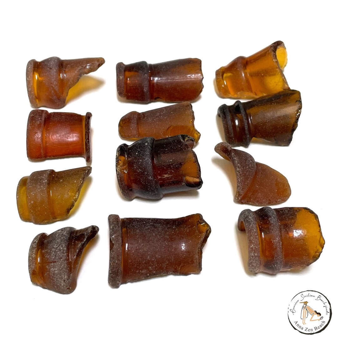 12 Different Italian Sea Glass Bottle Rims. Antique Brown - Etsy