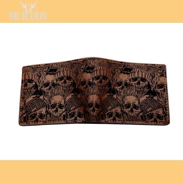 Customized leather men's wallet, skull wallet, horror gift for men, halloween men's present idea, horror style RFID blocking men's wallet