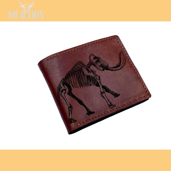 Custom Mammoth skeleton leather men's wallet, animal pattern wallet for men, birthday gift idea, anniversary leather present