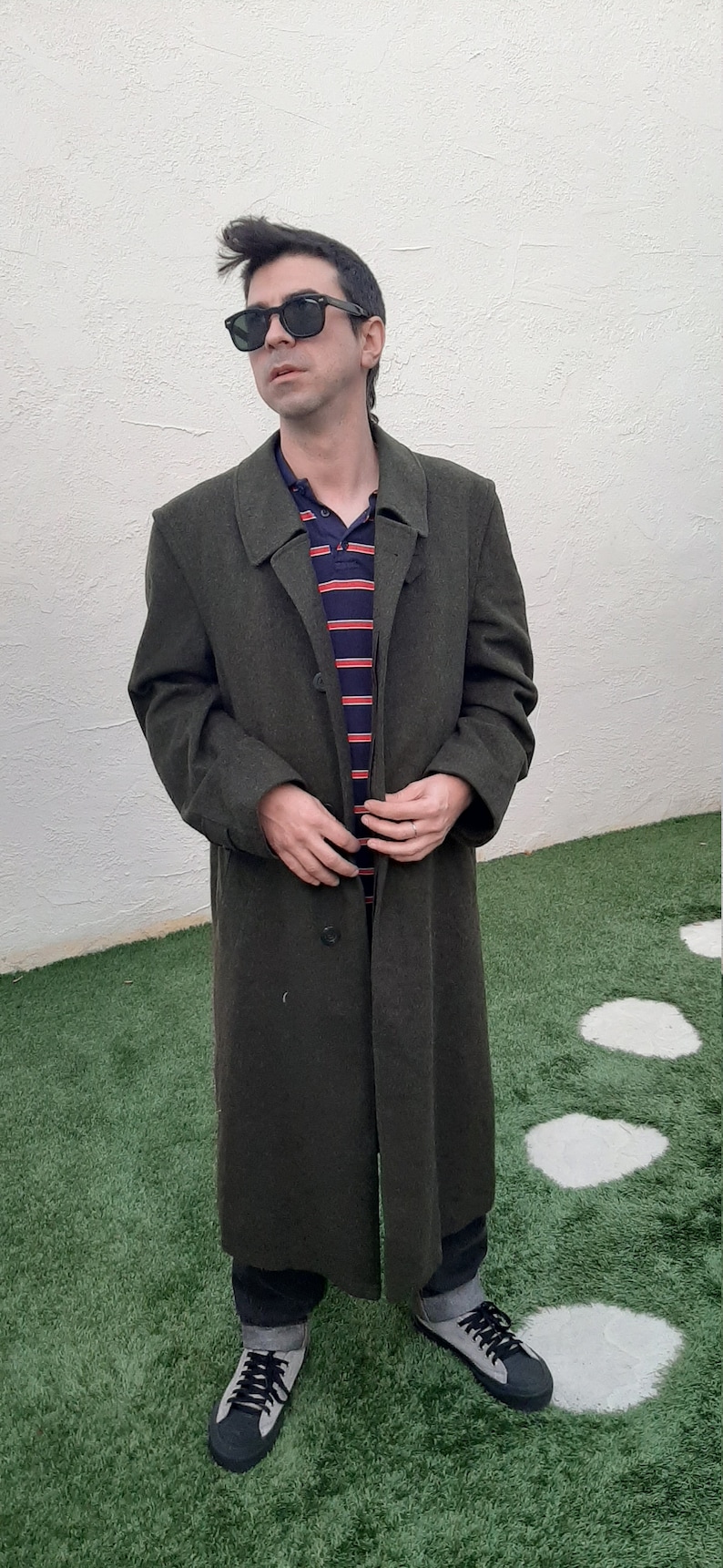 80s Med Olive Wool Peacoat Vintage